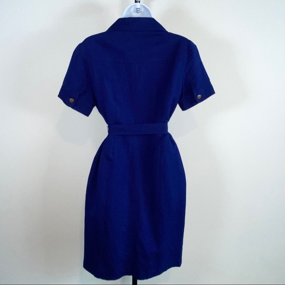 Cobalt Blue Belted Button Down Sheath Dress by Kasper Size 4 - Picture 8 of 14